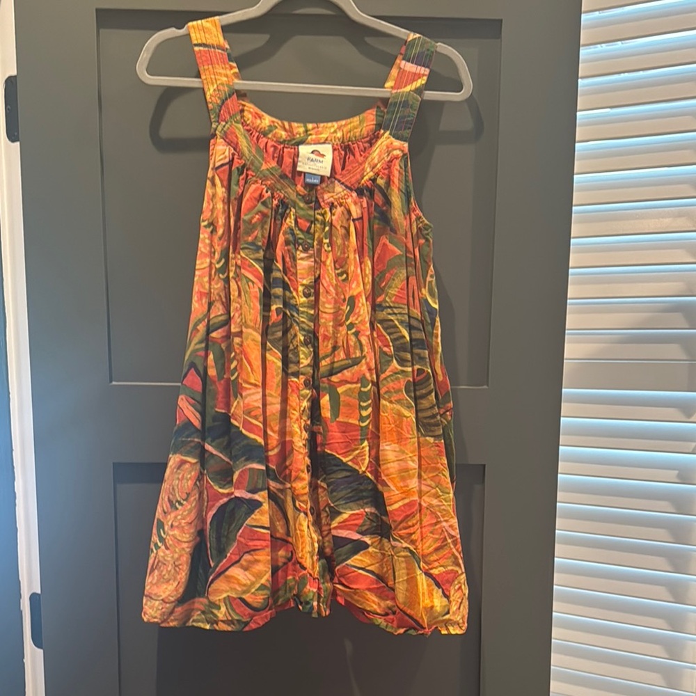 FARM Rio Vibrant Tropical Sun Dress in Orange, Green and Yellow